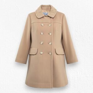 Vintage 60s Davis of Boston Tan Camel Wool Double Breasted Mod Coat Size Medium